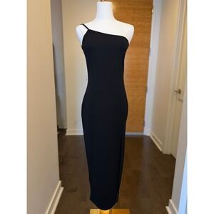 NA-KD Black One Shoulder Midi Dress Side Slit Stretch Knit Women's S